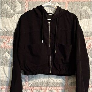 Black Corduroy Shortie Zip Jacket